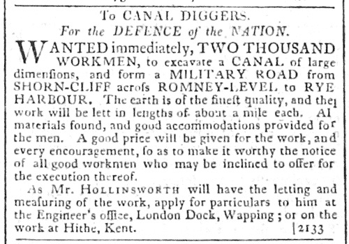 Advert for workers to dig the canal 1804